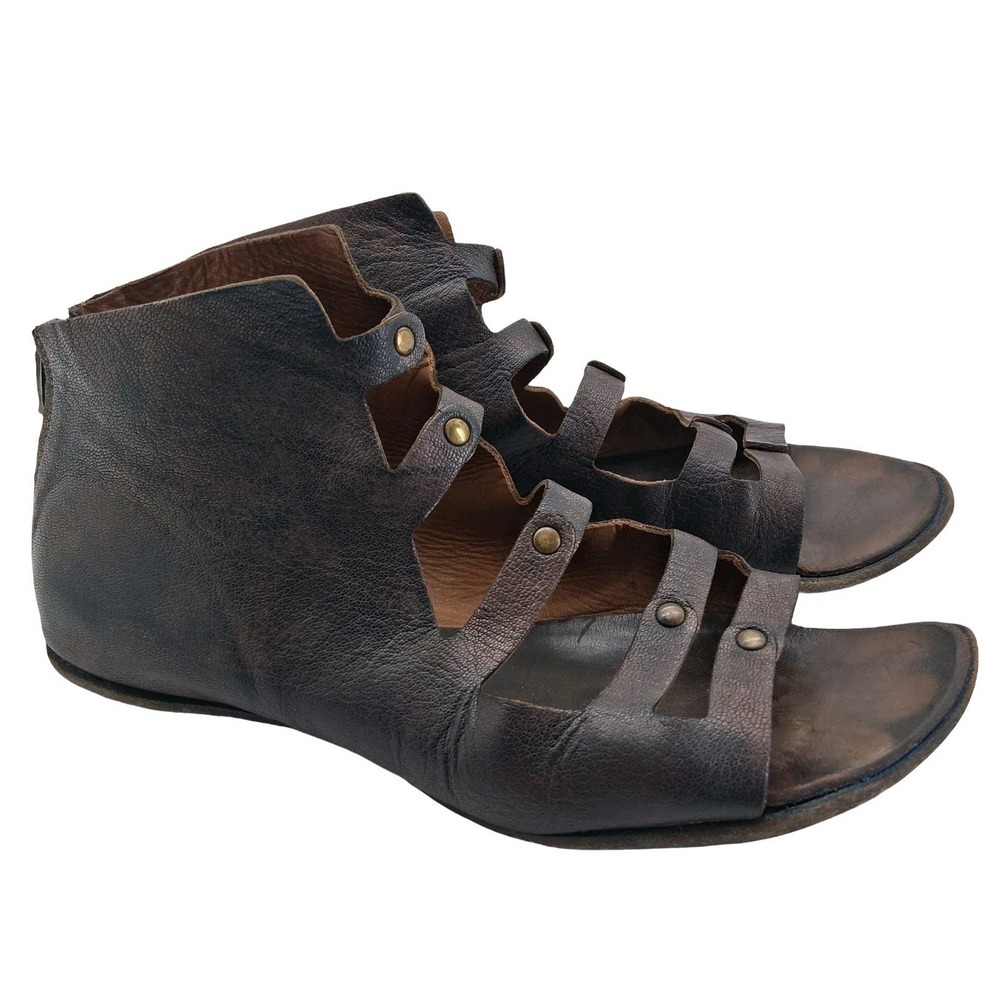 Cydwoq Sandals Womens Size 7 Brown Leather Gladiator Ankle Zip Flat Handmade USA